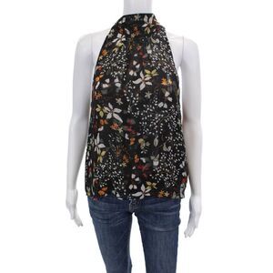 Intermix Womens Silk Floral Print V-Neck Sleeveless Tied Blouse Black Size M